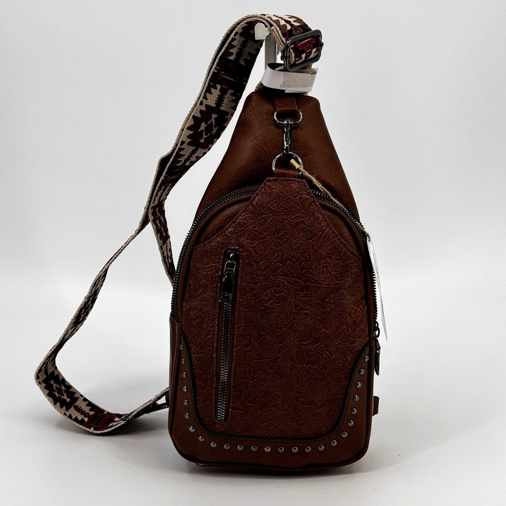 Sam & Hadley Sling Bag Women One Size Brown Floral Embossed Studded Boho Western